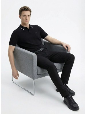 Fabrika Polo Yaka Slim Fit Düz Siyah Erkek Kazak F6SM-KZK 2048