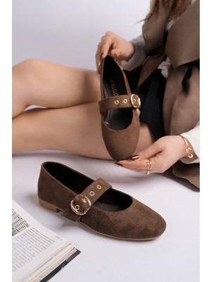 Muggo Halsey Gold Tokalı Deri Kadın Babet Ayakkabı