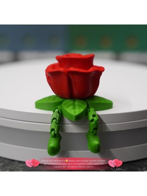 Çiçekli Gül Tasarımlı Figür | Kırmızı & Yeşil | Masa Üstü & Ofis Dekoru