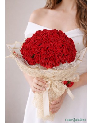 Yapay Çiçek Sitesi Yapay Kız Isteme Çiçeği Özel Gün Buketi 101 Güllü Model 11
