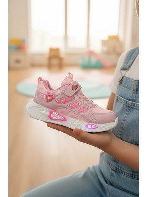 Enoch Kalp Figürlü Kız Çocuk Spor Ayakkabı Cırtlı ve Bağcıklı
