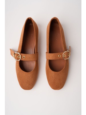 Muggo Halsey Gold Tokalı Deri Kadın Babet Ayakkabı