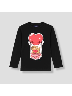 Mixxi Fashion Sevimli Kapibara Capybara Kalpli Balonlu Baskılı Uzun Kollu Kız Çocuk Tişört (4-13 Yaş)