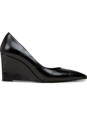 Deery Kadın Krokodil Desenli Siyah Dolgu Topuk Ayakkabı - 10052ZSYHM01