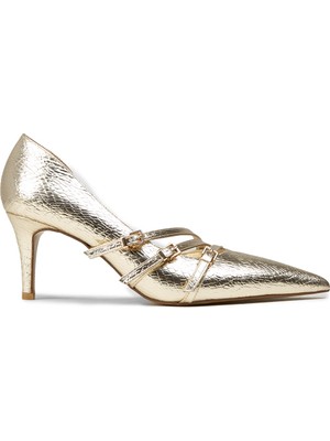 Deery Kadın Altın Krokodil Desenli Sivri Burun Topuklu Ayakkabı - V4009ZALTM01