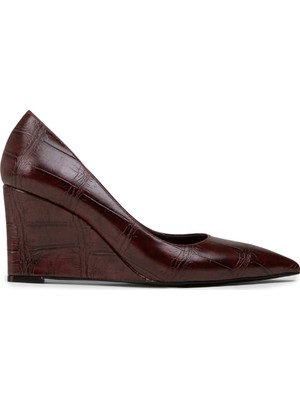 Deery Kadın Bordo Krokodil Desenli Topuklu Ayakkabı - 10052ZBRDM01