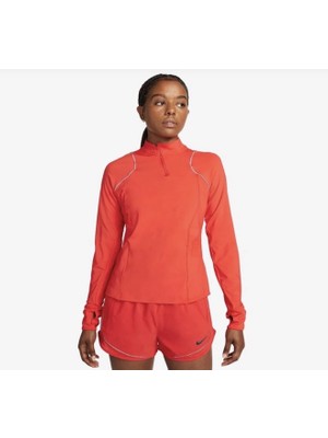 Nike Dri Fit Run Division Midlayer T-Shirt Women's Çeyrek Fermuarlı Uzun Kollu Kırmızı Kadın T-Shirt DQ5953-696
