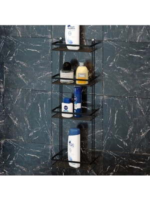 Evistro 4 Katlı Banyo Rafı Şampuanlık Siyah ES060