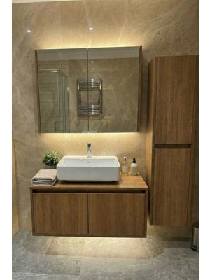 Adn Dizayn Banyo Dolabı Takımı-Ahşap Mat Renkli Mdf-Asma Dolap-Banyo Dolabı-Aynalı Üst Dolap-Lavabosuz
