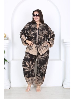 Truva Xxl Fermuarlı Körüklü Ceket Paçası Lastikli Pantolon Takımdesenli Rahat Kesim Günlük Şık Kombin
