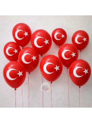 Joyane Türk Bayraklı Balon 10’lu Set 12 Inç 25 cm A Kalite Lateks Kutlama