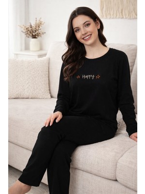 Remsa Kadın Yazı Desen Suprem Pijama Takımı 0608 SIYAH06