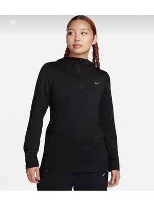 Nike Swift Element Dri Fit Uv Çeyrek Fermuarlı Şapkalı Uzun Kollu Siyah Kadın T-Shirt FB5313-010