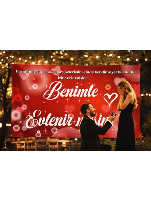 Gmt Ambalaj Evlilik Teklifi Pankart, Benimle Evlenir Misin Branda Afiş 150X75 cm