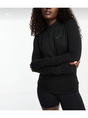 Nike Dri-Fit Swift Wool Long Sleeve Half Zip Midlayer Çeyrek Fermuarlı Siyah Kadın Koşu T-Shirt FB4438-010