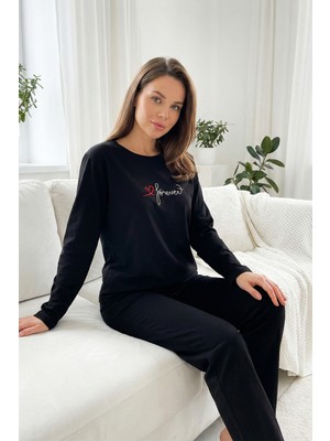 Remsa Kadın Yazı Detay Suprem Pijama Takımı 0565 SIYAH03