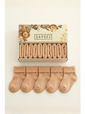 Saysez Organik Pamuk Unisex 5'li Kutulu Premium Yenidoğan Bebek Çorabı