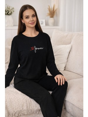 Remsa Kadın Yazı Detay Suprem Pijama Takımı 0565 SIYAH03