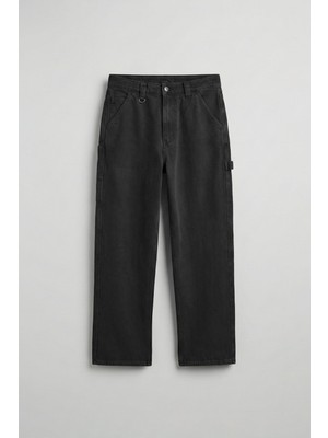 Abluka Online Erkek Baggy Marangoz Cepli Jean Pantolon Siyah