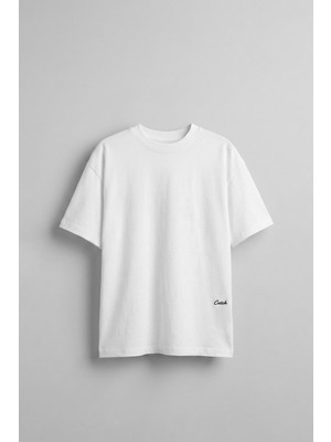 Abluka Online Erkek Oversize Sırt Baskılı Pamuklu T-Shirt Beyaz