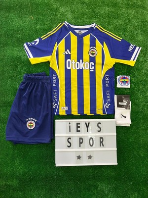 Kişiye Özel Isim ve Numara Yazılır / 4'lü Set Fene.rbah.çe 2025/2026 Yeni Sezon Sarı Lacivert Iç Saha Çocuk Forma Şort Çorap Bileklik