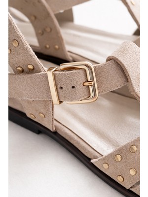 Nope21 Silva Bej Hakiki Deri Sandalet