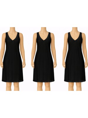 Belpa Ceylanoğlu 3'lü Siyah Jarse Kombinezon Kadın İç Giyim Dantelli Detaylı Tasarım