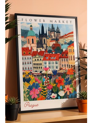 Satürn Design Prag Çekya Çerçeveli Tablo Seyahat Severlere Salon ve Ofis Için Estetik Duvar Dekoru Travel Flower Market