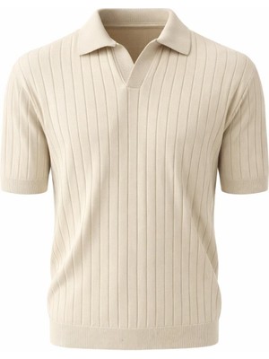 Plus Scorpion Erkek Polo Yaka Slim Fit Triko Tişört Dikey Çizgili Modern Yazlık Triko