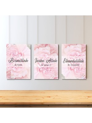 Artarilion Dikey 3'lü Kanvas Tablo Seti Bismillah Inşallah Elhamdülillah Dini Manevi Islami Tablo