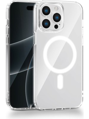 Vissona iPhone 14 Pro Uyumlu Kamera Korumalı Magsafe Wireless Şarj Özellikli Lüks Şeffaf Silikon Telefon Kılıfı
