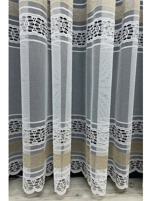 Cortibo Viyana Örme Desenli 1'e 2,5 Orta Pileli Tül Perde Gold