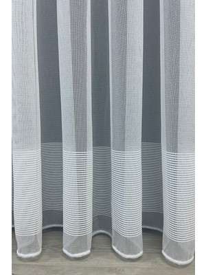 Cortibo Roma Şeritli 1'e 2 Seyrek Pileli Tül Perde Beyaz