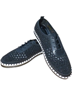 White Line Aria 2161 Kadın Taşlı Fileli Sneaker Ayakkabı Siyah