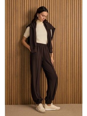 Aker Kahverengi Beli ve Paçası Lastikli Viscon Örme Pantolon