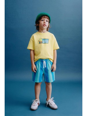 Magu Erkek Çocuk Pamuklu Sarı Baskılı T-Shirtli Şort Takım
