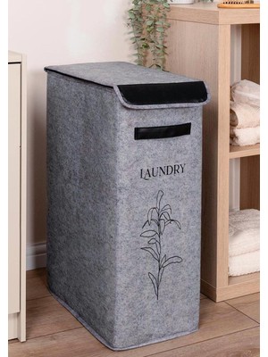 Hometarz Keçe Deri Detaylı Çamaşır Sepeti Tekli 25X40X60 cm