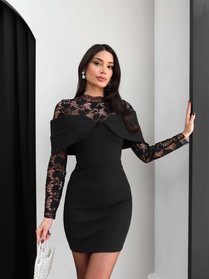 Esra Helvacı Fiyonk Detay Güpürlü Mini Elbise