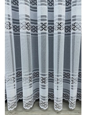 Cortibo Viyana Örme Desenli 1'e 2 Seyrek Pileli Tül Perde Beyaz