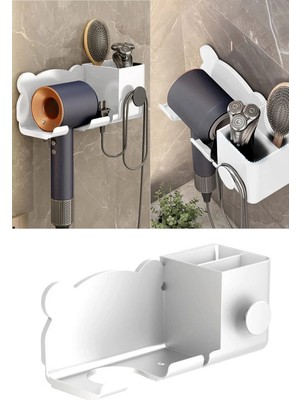 Privo Ayıcık Figürlü Saç Kurutma Makinesi Tutucu Askısı Montaj Gerektirmez Yapışkanlı Banyo Düzenleyici