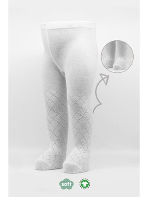 Oyunca   Tekli Ekose Kabartma Penye Külotlu Çorap BS50105 Beyaz