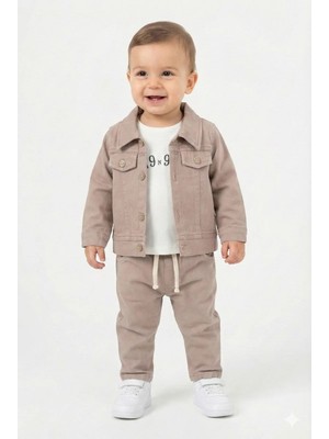 Mini Baray 3'lü Günlük Kombin Set (Ceket, Pantolon, Tişört) - 1074-BEJ