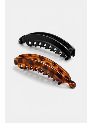 New Obsessions Kaplumbağa Desenli ve Siyah Asetat Muz Toka 2 Adet