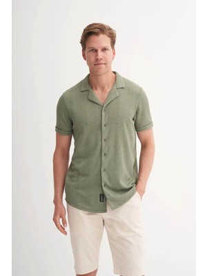 Cazador Slim Fit Örme Pamuklu Haki Erkek Gömlek 20000