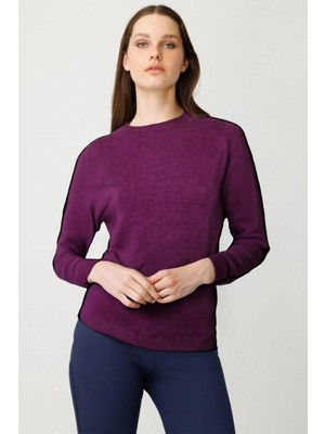 Desen Triko Kadın Sıfır Yaka Klasik Yün Kazak 23163 K.mürdüm