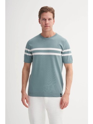 Cazador Regular Fit Çizgi Desenli Triko Mavi Erkek T-Shirt 30360