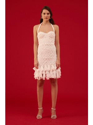 Carmen Kadın Taşlı Incili Örme After Party Elbisesi 58653 Beyaz