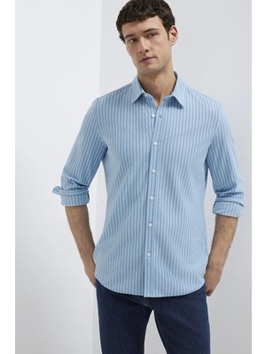 Mavi Erkek Çizgili Uzun Kollu Gömlek M0211404 Mavi