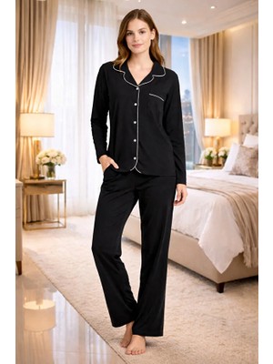 Nena Önden Düğmeli Uzun Kol Kadın Pijama 14985