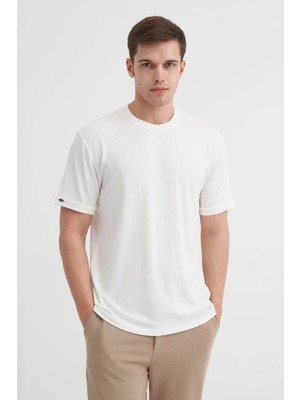 Cazador Regular Fit Dokulu Beyaz Erkek T-Shirt 42530